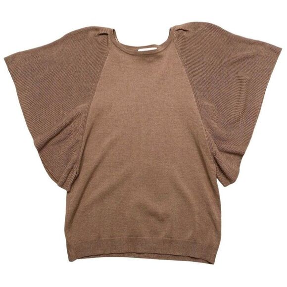 Prologue Brown Mocha Short Flutter Sleeve‎ Crewneck Sweater Top sz XS - Picture 5 of 9